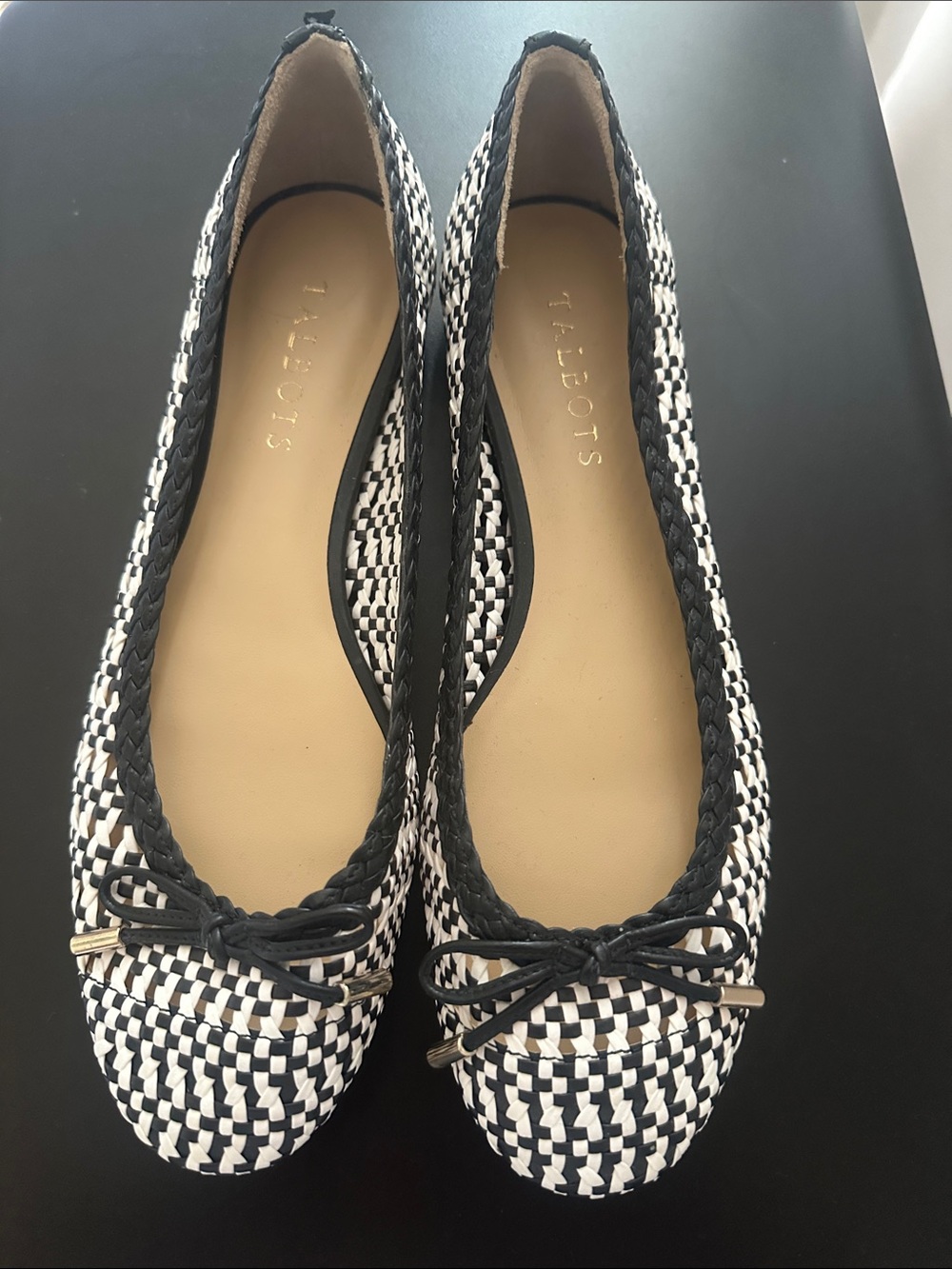 Talbots Black & White Woven Ballet Flats 7m l